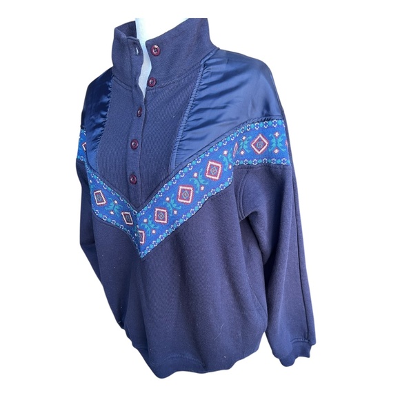 Vintage Navy Pullover with Quilted Detail Medium - Picture 3 of 4